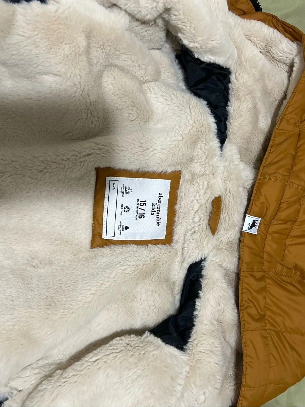 abercrombie kids Hooded Quilted Puffer Jacket in Caramel Brown size 15/16